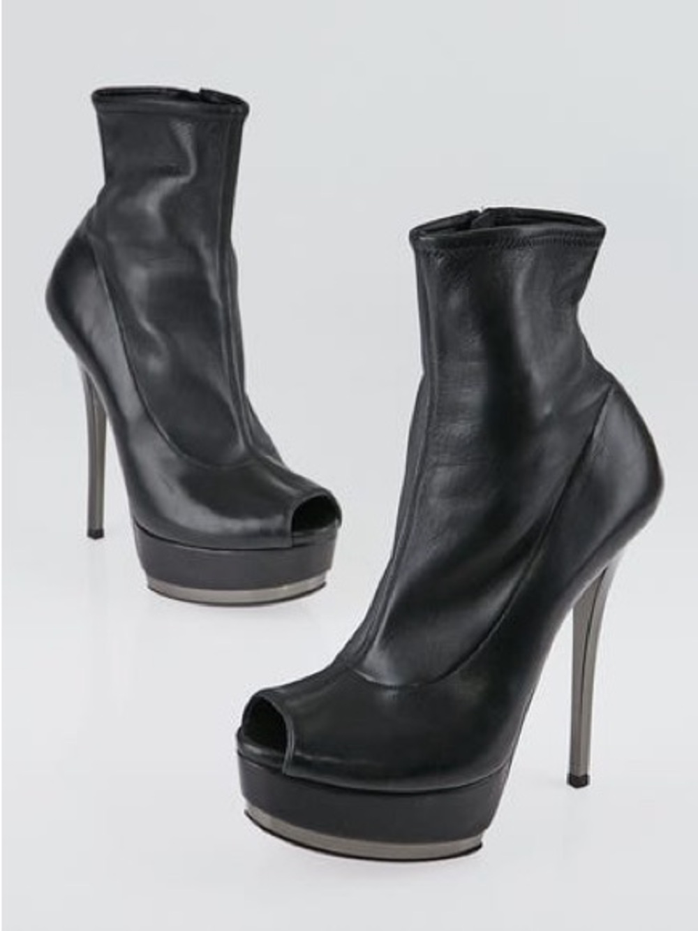 Women’s Gucci Black Leather Platform Peep Toe Heeled Ankle Boots Size 38